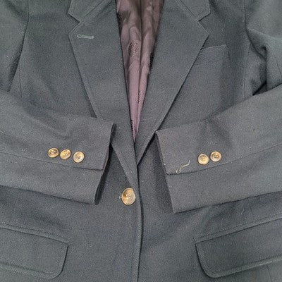 VTG Liz Sport Claiborne Navy Wool Button Notch Lined Blazer Suit Jacket Size 6P