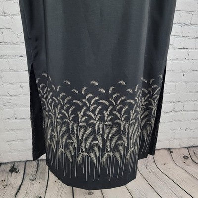 VTG Courtenay Black Sleeveless Wheat Grass Side Slits Unlined Shift Dress 14