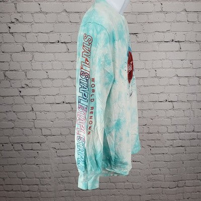 VTG Coca Cola Blue Tie Dye Crew Neck Embroidered Long Sleeve Shirt Medium M
