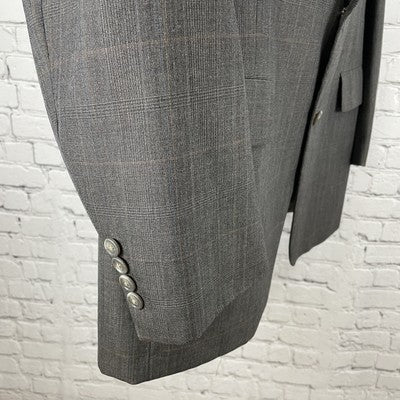Hart Schaffner Marx Grey Brown Check 2 Button Blazer Coat USA Made Size 44L