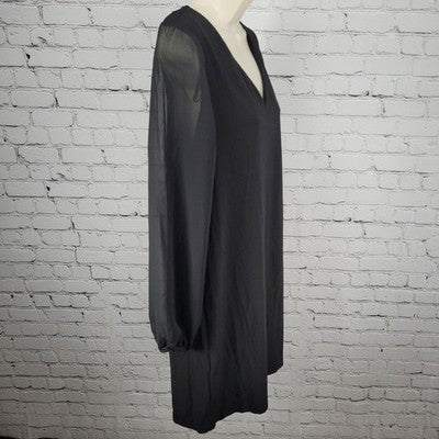 NWT Emma & Michele Black Sheer Long Sleeve Tie Back Stretch Dress Small S