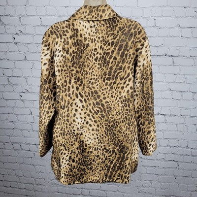 Chico's Tan Gold Leopard Buttoned Lightweight Lined Jacket 2 US 12
