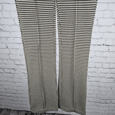 Tahari Tan Black Houndstooth Mid Rise Bootcut Side Zip Stretch Pants XS (26x31)