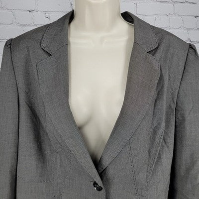 Tahari Grey One Button Puff Sleeve Stretch Notch Blazer Suit Jacket 18