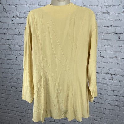 August Silk Yellow 100% Silk Buttoned Long Sleeve Tunic Blouse Top Size Medium M