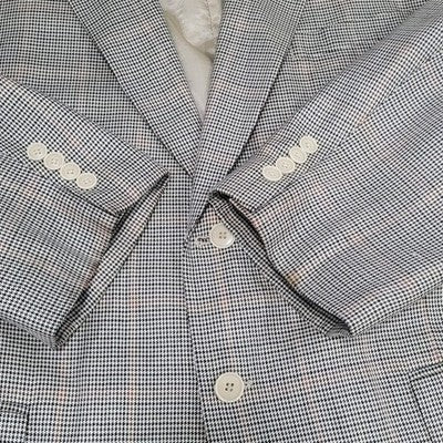 Haspel Cream Black Silk Wool Houndstooth 2 Button Blazer Sport Coat Size 46R