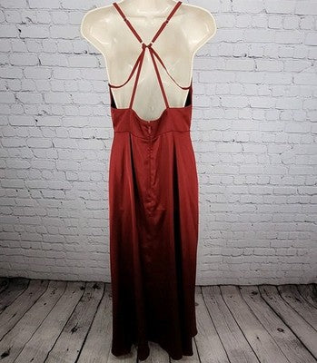Azazie Red Strappy Backless Side Slit Maxi Bridesmaids Formal Long Dress A6
