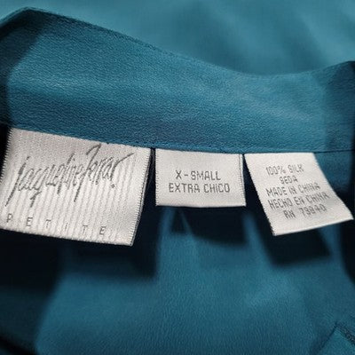 Jacqueline Ferrar Blue 100% Silk Button Up Long Sleeve Shirt Blouse Top XS