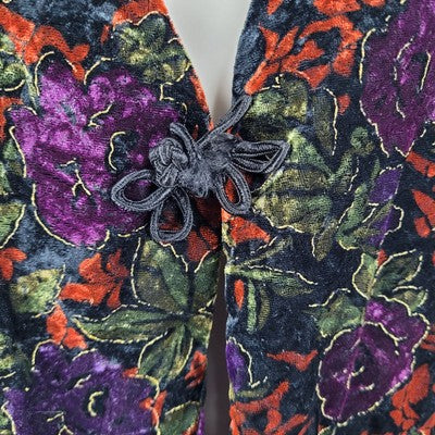 VTG Maren Multicolor Velvety Metallic Floral Toggle Vest USA Made Size Medium M
