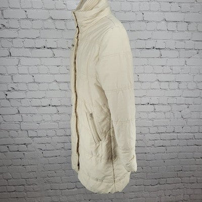 VTG Bsk Outwear Beige Full Zip Knit Collar Zipped Pockets Coat Teen Size Large L