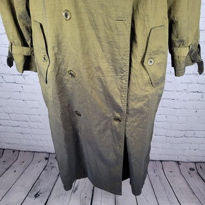 Jones New York Green Sheen Wool Lined Double Breasted Peacoat Trench Coat 8P