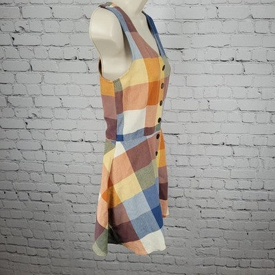 Mata Traders Multicolor Check Sleeveless Buttoned Zip A Line Mini Short Dress XS
