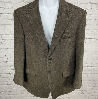 Towncraft Brown Lambswool Herringbone Tweed 2 Button Blazer Sport Coat Size 44R