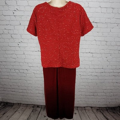 VTG Kathie Lee Cranberry Red Sequin Velvet Short Sleeve Long Dress Large L