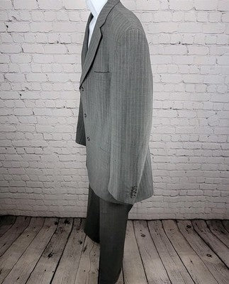 Lineage Grey Super Fine Wool Pinstriped Full Suit Set Blazer Size 46L Pants 40L