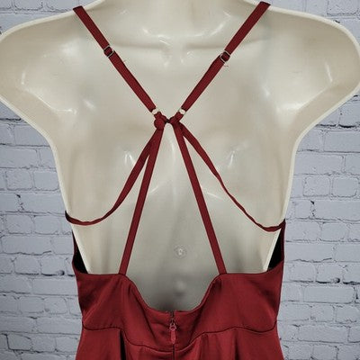 Azazie Red Strappy Backless Side Slit Maxi Bridesmaids Formal Long Dress A6