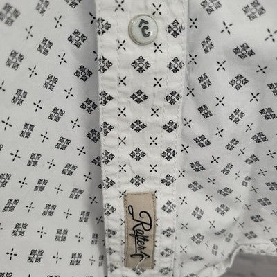 Rafter C White Black Cowboy Collection Pearl Snap Long Sleeve Shirt Medium M