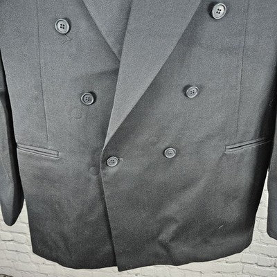 VTG Paul Rodon Black Wool Blend Double Breast Blazer Sport Coat US 46L *tear