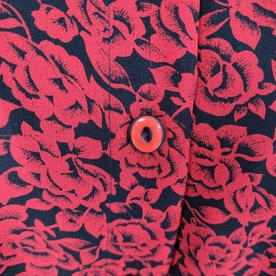 VTG Tandy Chez California Black Red Floral Lightweight Tunic Blouse Top USA 22W