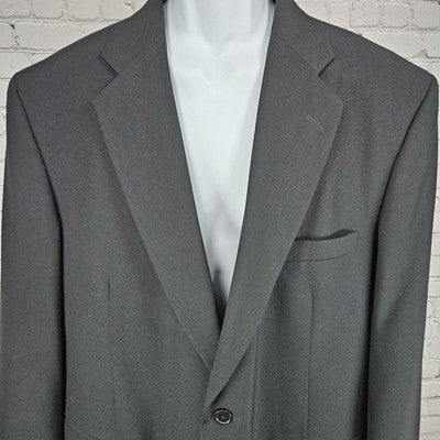Towncraft Black Worsted Wool Blend 2 Button Vented Notch Blazer Sport Coat 46L