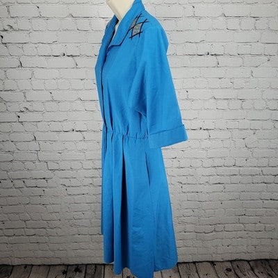 VTG Petites By Willi Blue Pleated Buttoned Short Sleeve A Line Dress USA 8