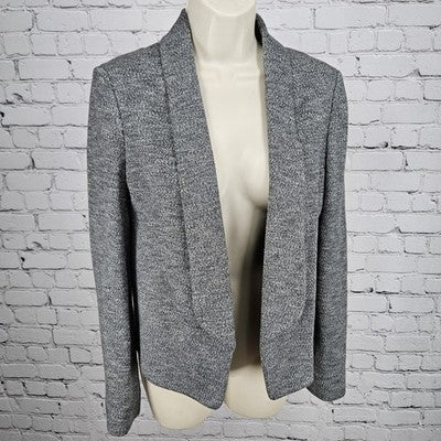 Loft Gray Cotton Blend Knit Open Shawl Collar Lined Blazer Jacket Small S