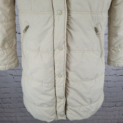 VTG Bsk Outwear Beige Full Zip Knit Collar Zipped Pockets Coat Teen Size Large L