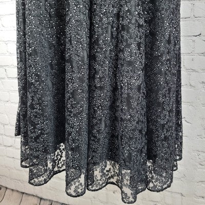 Tahari Black Sheer Glitter Overlay Sleeveless Fit & Flare Midi Dress Size 12