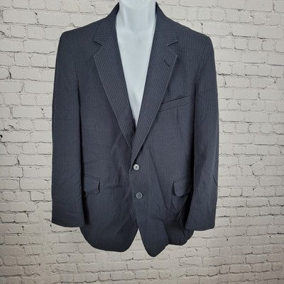 VTG Beall Park Navy Pinstriped 2 Button Vented Notch Blazer Sport Coat USA 42