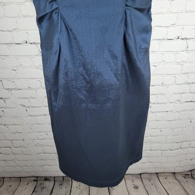 Adrianna Papell Blue Sheen Sleeveless Ruched Waist Stretch Sheath Short Dress 8