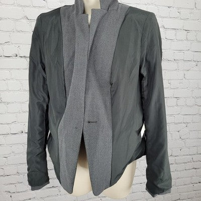 Ann Taylor Grey Stretch 1 Button Notch Faux Pockets Blazer Suit Jacket Size 2