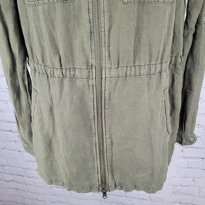 Treasure & Bond Green Linen Blend Unlined Drawstring Waist Military Jacket Small