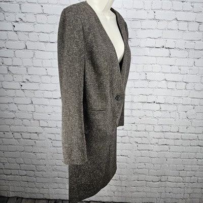 Worthington Brown 1 Button Jacket 2 Piece Slit Suit Set Outfit Small S Skirt 6