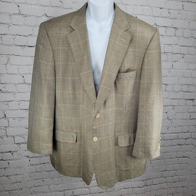 Haspel Cream Black Silk Wool Houndstooth 2 Button Blazer Sport Coat Size 46R