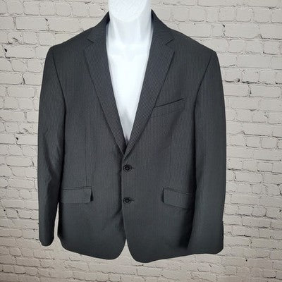 Billy London Black Pinstriped 2 Button Double Notch Blazer Sport Coat Size 42S