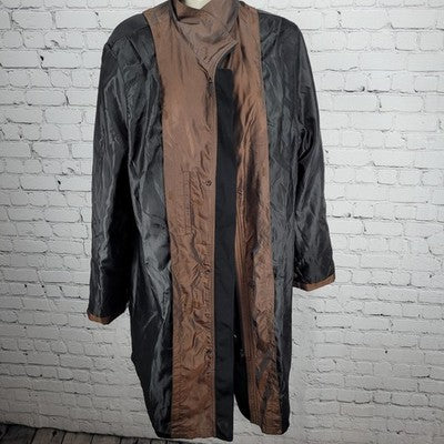 Gallery Black Brown Full Zip Snap Lightweight Lined Rain Coat Jacket Size XL