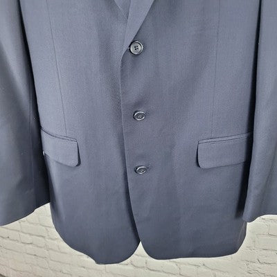 Oleg Cassini Navy 100% Wool 3 Button Ventless Notch Blazer Sport Coat 42L