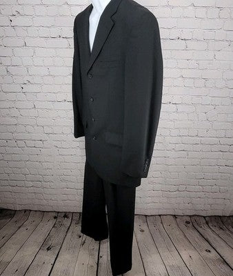 Paulo Solari Black 100% Wool Athletic Fit Full Suit Set Jacket 40L Pants 32x31
