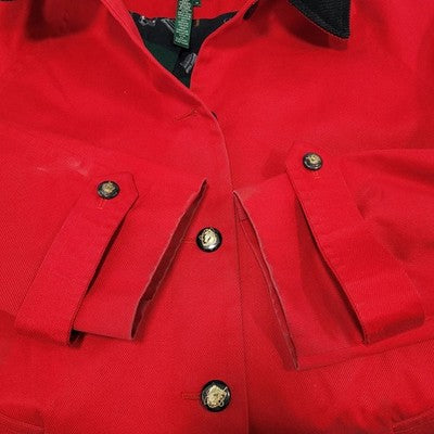 VTG Lauren Ralph Lauren Red Corduroy Collar Equestrian Print Lining Coat 1X