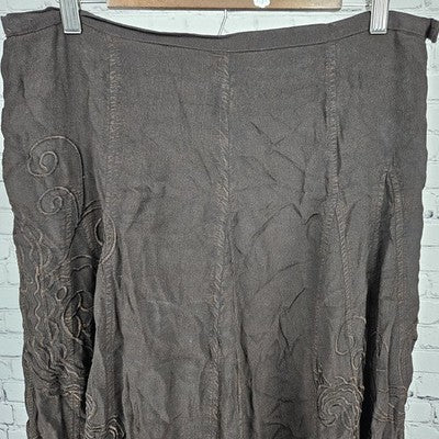 Coldwater Creek Brown Paisley Embroidered Lined Midi Skirt Medium M (10-12)
