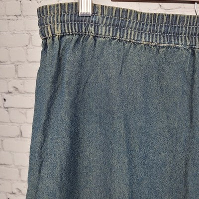 Sun River Blue Chambray Embroidered Floral Lace Trim Unlined Maxi Skirt Medium M