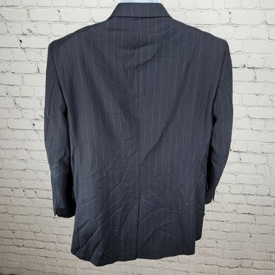 Jos A Bank Dark Navy Pinstriped 100% Wool Travelers Blazer Sport Coat Size 42R