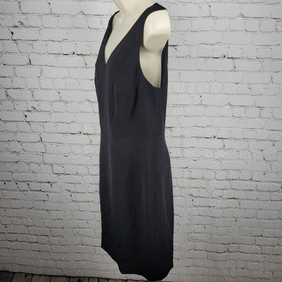 Ann Taylor Black Sleeveless Stretch Lined Back Slit Knee Length Sheath Dress 12