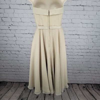 Mori Lee Cream Chiffon Satin Accents Strapless A Line Bridesmaid Short Dress 7/8