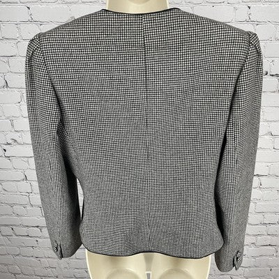 VTG Sasson Black & White Wool Blend Houndstooth Buttoned Jacket Size 12/13