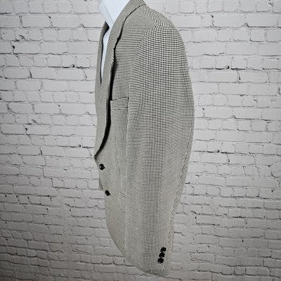 VTG Brandini Black Ivory Check 2 Button Ventless Notch Blazer Sport Coat 40