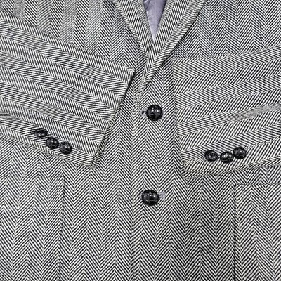 VTG Silvermans Black White Linen Wool Blend Herringbone Blazer Sport Coat 42R