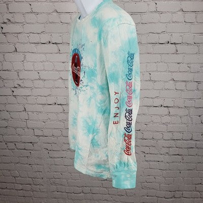 VTG Coca Cola Blue Tie Dye Crew Neck Embroidered Long Sleeve Shirt Medium M