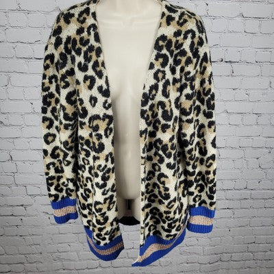 Central Park West New York Beige Leopard Open Cardigan Sweater Size Small S