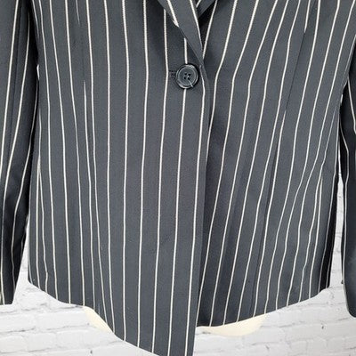 Austin Reed Black Striped 100% Worsted Wool Peak Blazer Jacket USA Petite 4P